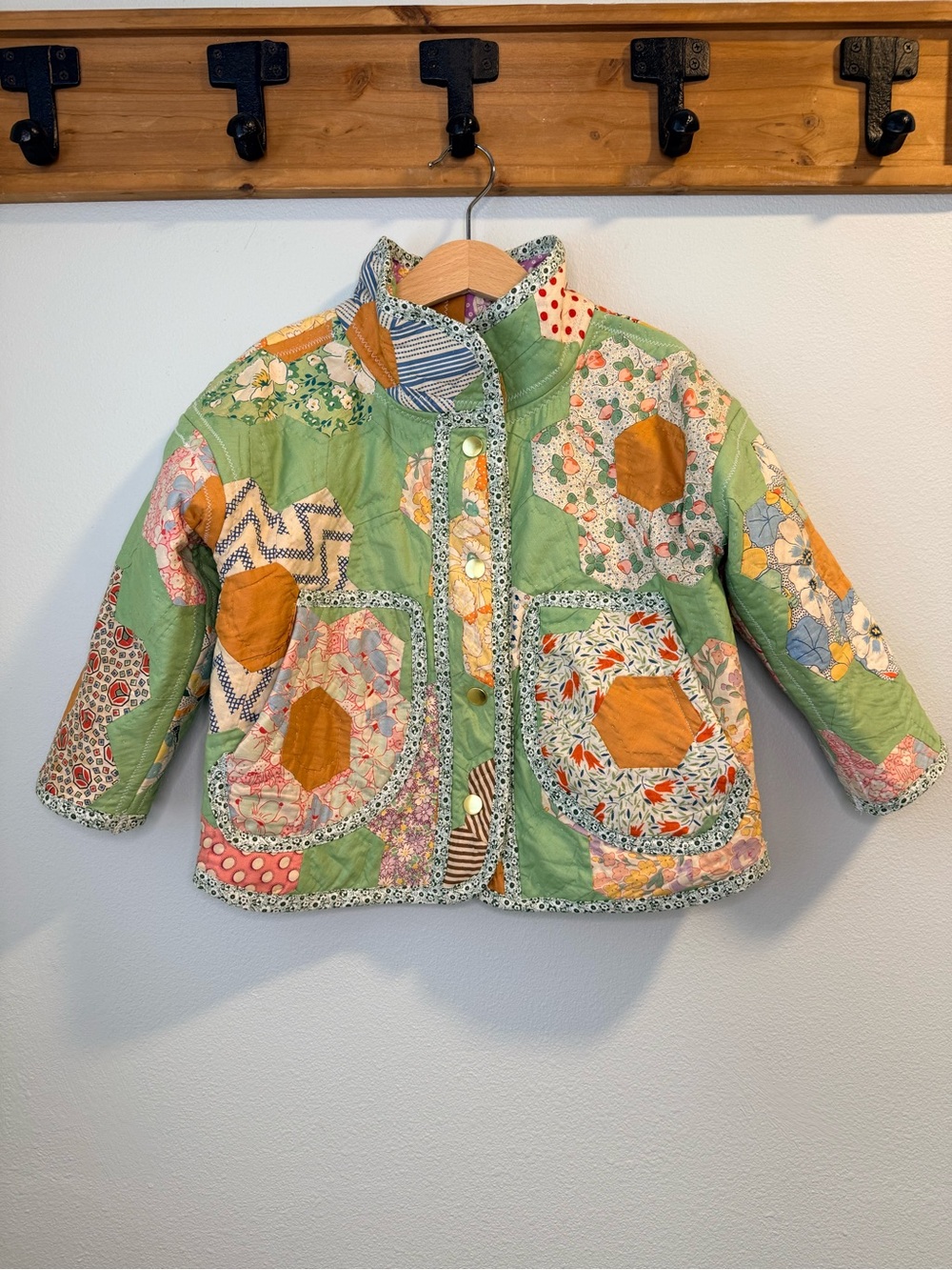 Handmade Grandma’s Flower Garden Fern Quilt Jacket | Size 4/5